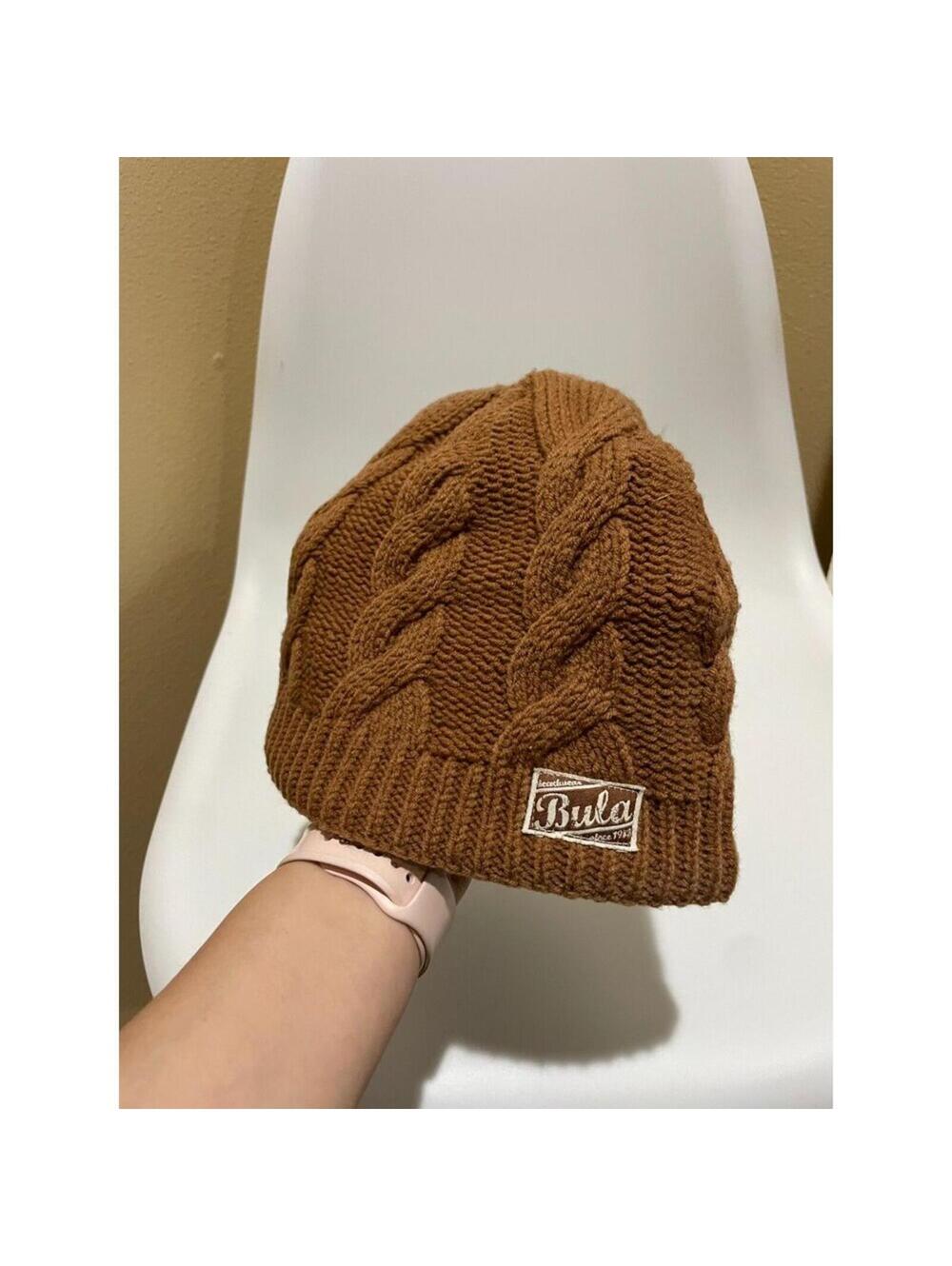 Unisex BULA cable knit hat beanie brown warm 50% wool